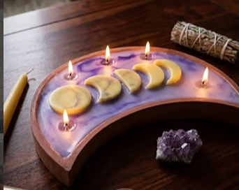Bandeja luna de cemento con velas