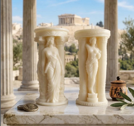 Toque Elegance — velas escultura griegas frente a la Acrópolis